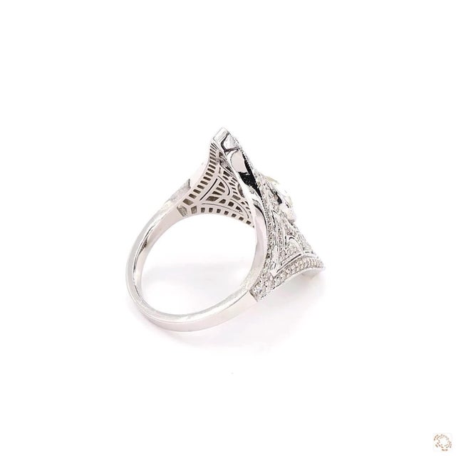 Metal Antique design 0.87 Carat Old European Cut Diamond Gold Ring, Size 6.5 For Sale - Image 7 of 9