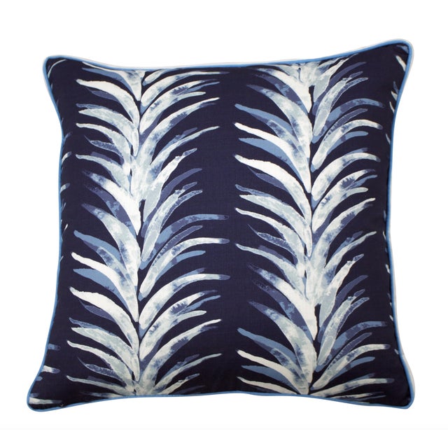 Lacefield Designs Blue Palm Pillow With Piping And Flange Chairish