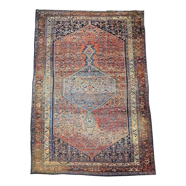 19th Century Oversized Persian Bidjar Rug, Hand-Knotted Wool, Herati Geometric Pattern, Pale Blue & Terracotta, 11x19 For Sale