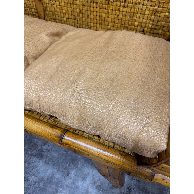 Boho Coastal Italian Style Pencil Reed Bamboo Sofa Settee For Sale - Image 10 of 11
