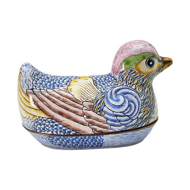 Mid 20th Century Vintage Chinese Cloisonné Enamel Copper Bird Trinket Box, Hand Painted, 5" For Sale - Image 5 of 18