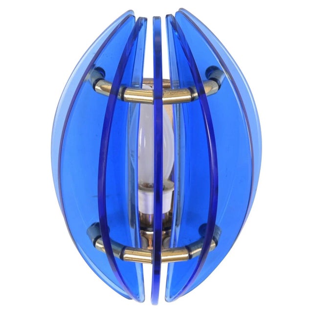 Brass and Blue Murano Glass Wall Sconce attributed to Galvorame, Italy, 1970s For Sale - Image 12 of 12