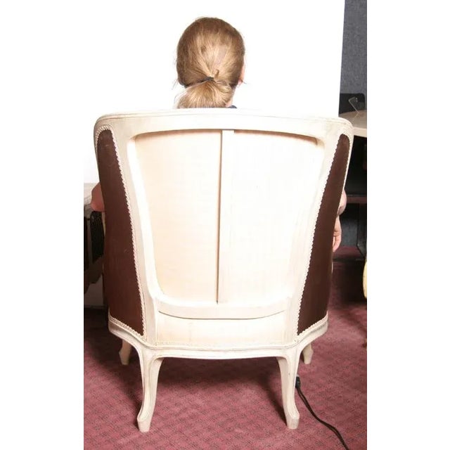 Pair of French Bergere Armchairs Furniture Painted Wood, Brown Upholstery Size: 37 in. x 28 in. x 27 in. (93.98 cm x 71.12...