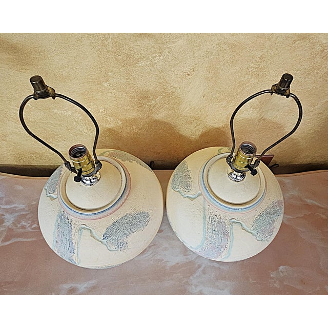 Vintage 1980s Postmodern Sculptural Ceramic Table Lamps – a Pair For Sale - Image 9 of 18