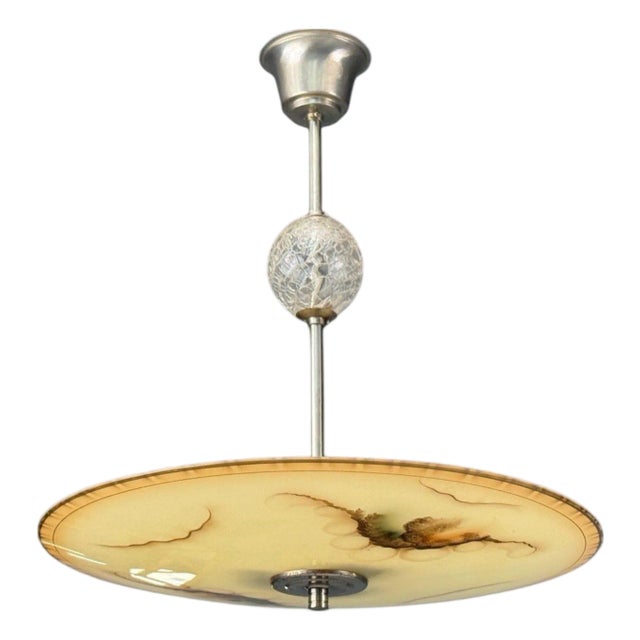Swedish Modern, Glass, Metal, Pendant Light, Sweden, 1940s For Sale