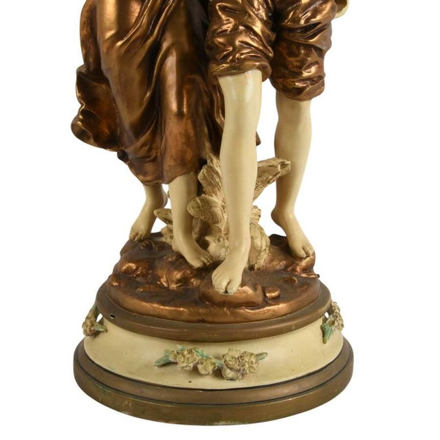 Gold Spelter Figural Table Lamp With Italian Boy and Girl After H. Moreau For Sale - Image 8 of 9