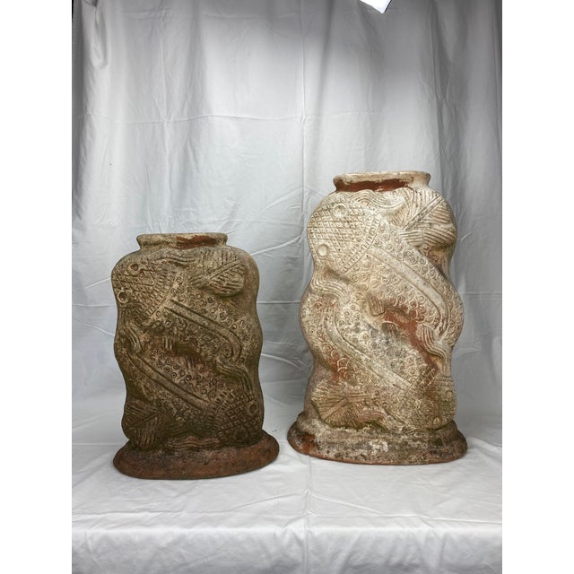 Vintage Asian Garden Vases With Koi Designs, Set of 2 Chairish