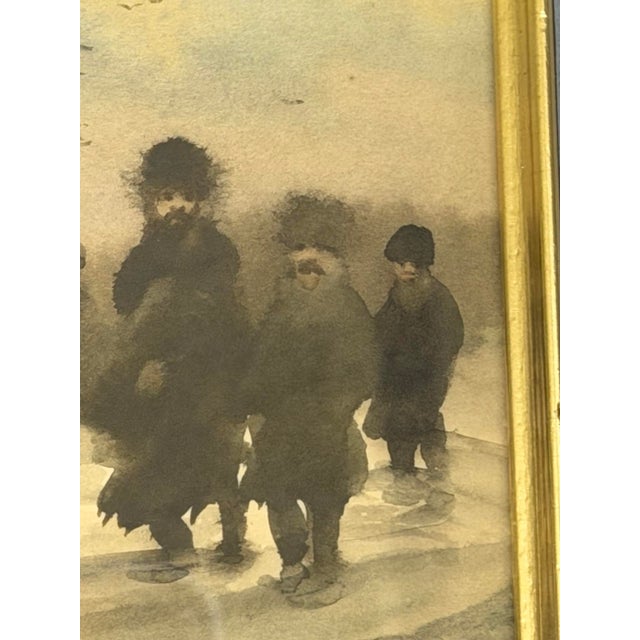 Antique Watercolor of a Russian Winter Procession in Ornate Gilt Frame - Unsigned Unknown Artist For Sale - Image 6 of 17