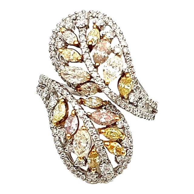 2.52 Ct Natural Pink & Natural Yellow Diamond Ring Size 6 For Sale