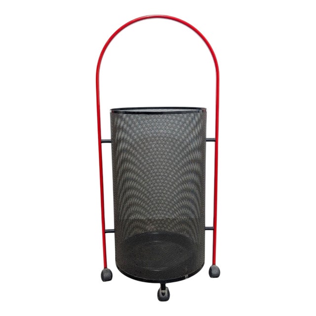 Vintage Metal Umbrella Stand with Wheels For Sale