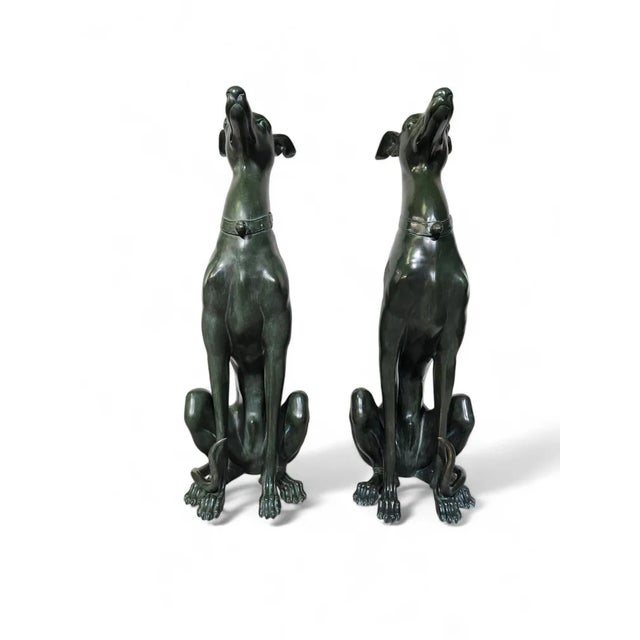 Italian Greyhound Statues in Green Patinated Bronze, 1950s, Set of 2 For Sale - Image 10 of 13
