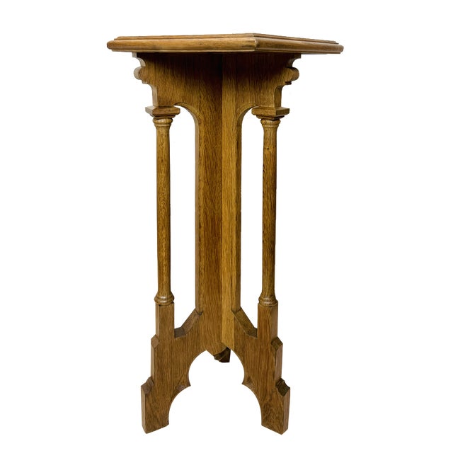 Arts & Crafts Gothic Revival Pedestal in Oak, 1920s For Sale