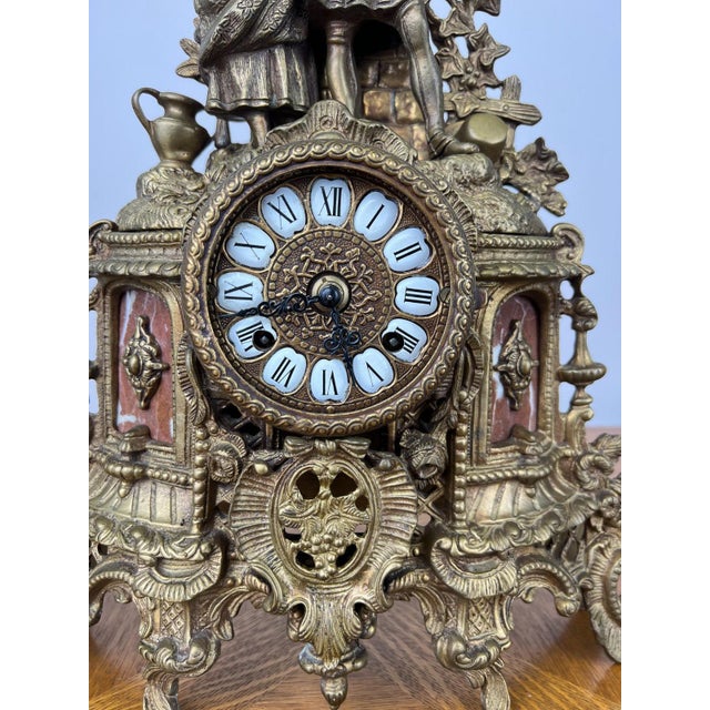 Vintage Brass Figurine Mantel Clock For Sale - Image 5 of 18