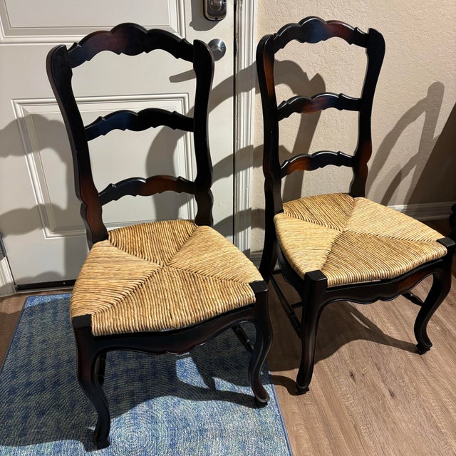 Late 20th Century French Provincial Ladderback Chair Rush Seat For Sale - Image 4 of 10