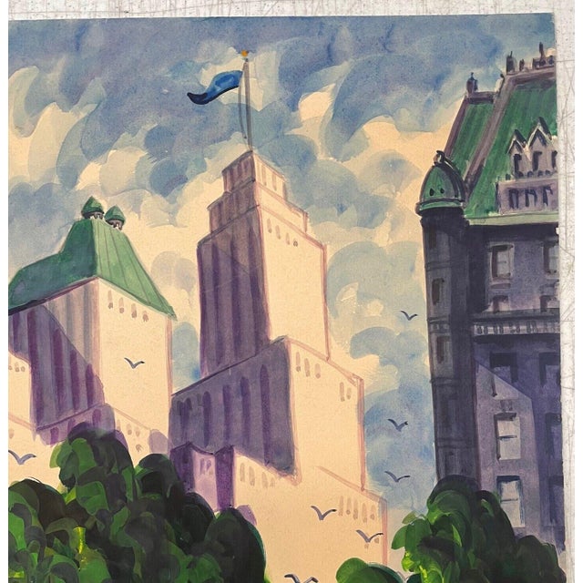 Vintage James Russell Sherman Central Park Plaza Hotel Roof New York Painting For Sale In Boston - Image 6 of 11