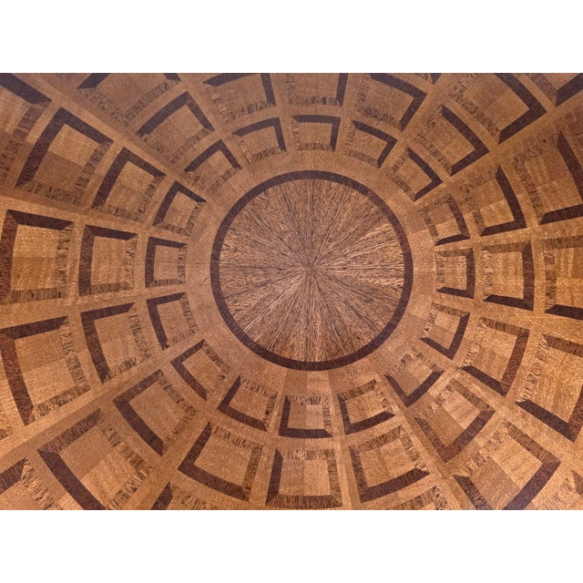 Neoclassical Theodore Alexander Geometric Inlaid Wood Round Pedestal Dining/Entry Table For Sale - Image 3 of 17
