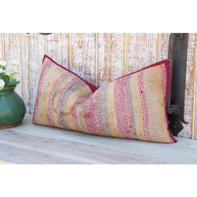 Tribal Carnation Sindh Sami Quilt Lumbar Pillow For Sale - Image 3 of 6