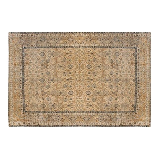 Antique Persian Tabriz Beige Handwoven Wool Rug For Sale