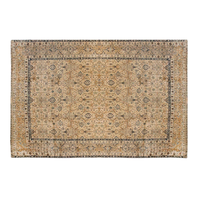 Antique Persian Tabriz Beige Handwoven Wool Rug For Sale