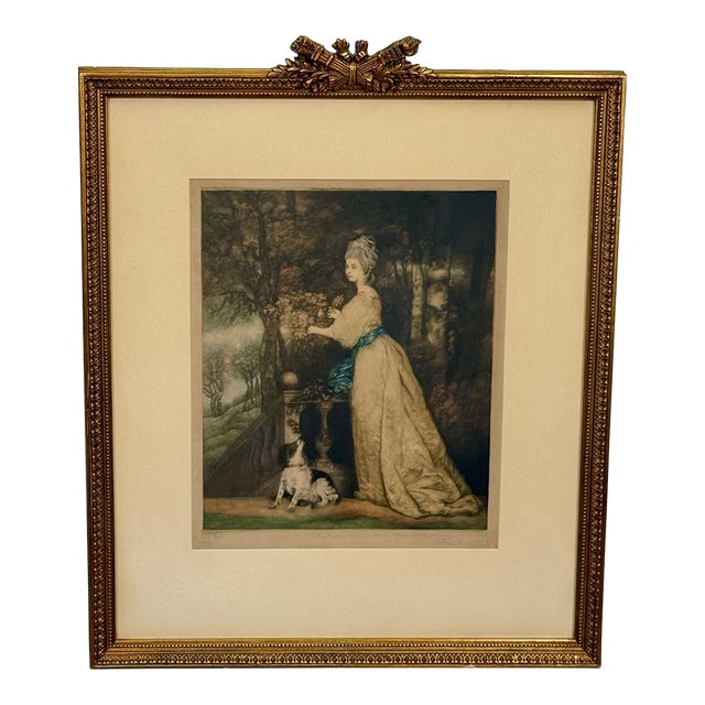 Antique Traditional Mezzotint Engraving "Lady Muster" Framed Art For Sale