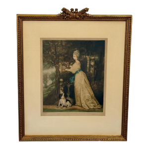 Antique Traditional Mezzotint Engraving "Lady Muster" Framed Art