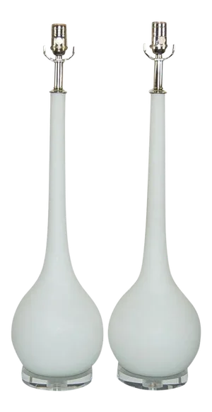 Vintage Murano Glass Long Neck Table Lamps in White Satin
