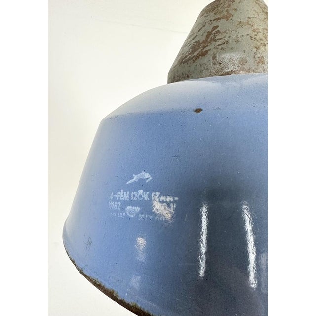 Industrial Blue Enamel and Cast Iron Pendant Light, 1960s For Sale - Image 6 of 16