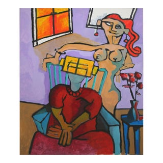 Contemporary Large-Scale Cubist Figurative Interior Scene by Michael William Eggleston For Sale