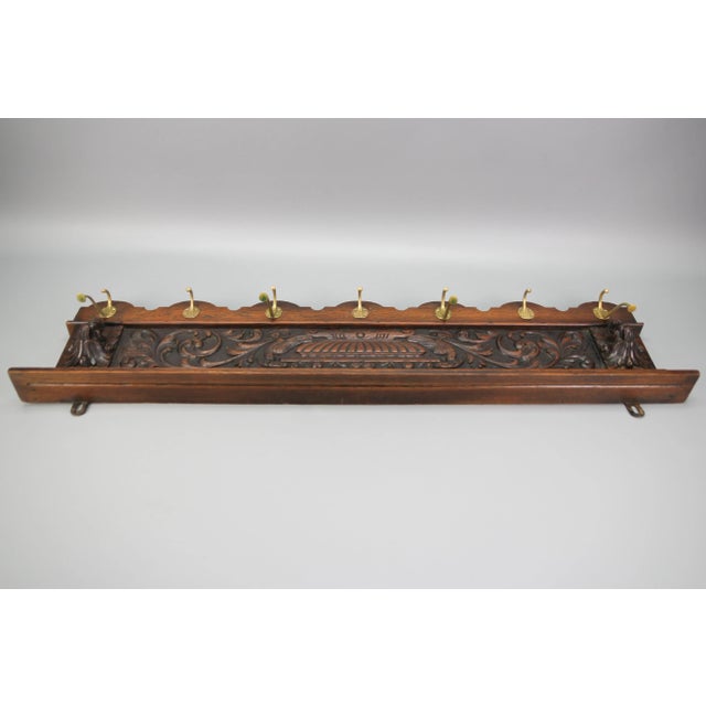 Antique French Hand-Carved Oak and Brass Wall Coat Rack with Lion Heads, 1900s For Sale - Image 14 of 18