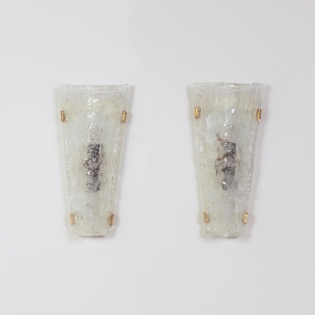 Mid-Century Modern Wall Lamps in Brass & Relief Glass from Hillebrand Leuchten, 1960s, Set of 2 For Sale - Image 3 of 12