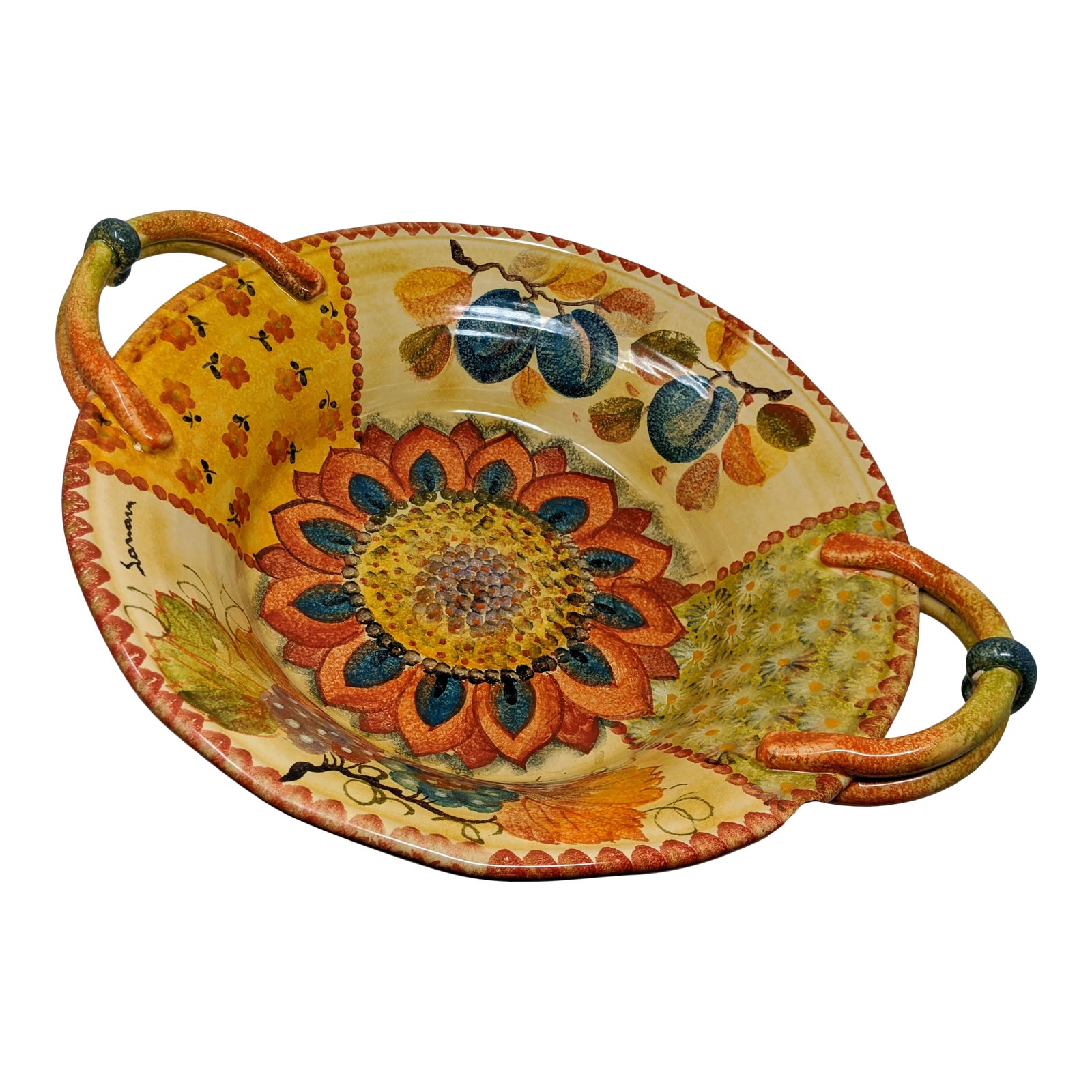 Vintage Tuscan Italian Yellow And Orange Oversized Decorative Bowl With Handles Chairish