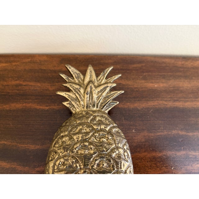 French Country Vintage Cast Brass Pineapple Door Knocker With Aged Patina For Sale - Image 3 of 8