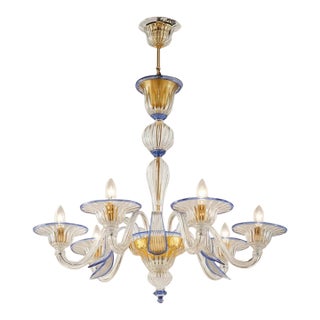 Foglia Murano Glass Chandelier Classic Venetian Design, Hand-Blown Murano Glass 8 Light For Sale