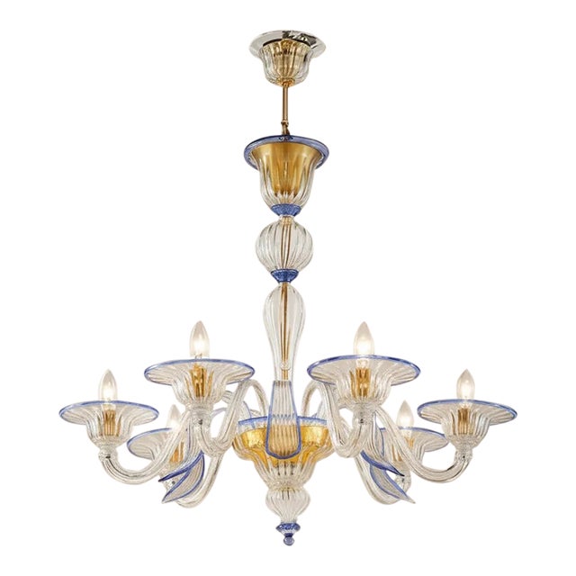 Foglia Murano Glass Chandelier Classic Venetian Design, Hand-Blown Murano Glass 8 Light For Sale