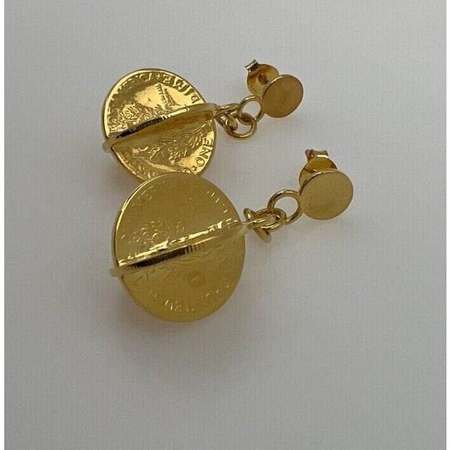 18K Yellow Gold Vermeil & 925 Solid Sterling Silver Genuine Vintage Coins Drop Earrings + Back Clips Great Value &...