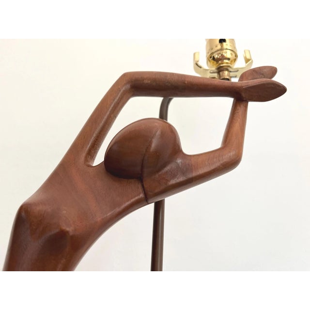 Brown Mid Century Figural Teak Lamp For Sale - Image 8 of 18