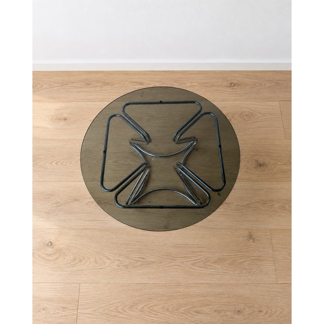 Gray Vintage Bauhaus Space Age Coffee Table in Smoked Glass and Chrome, 1970s For Sale - Image 8 of 9