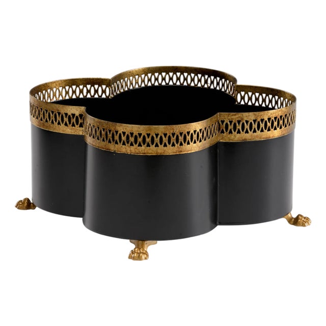 Tracery Quatrefoil Cachepot/Planter - Black, Small For Sale