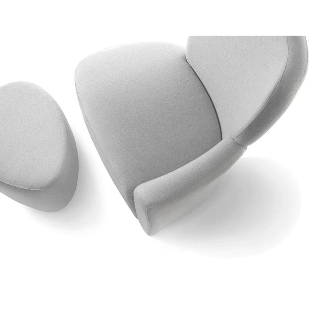 Contemporary Set of Light Grey Fabric & Ebony Wood Lounge Chair with Footrest from C.A. Spanish Handicraft For Sale - Image 3 of 4