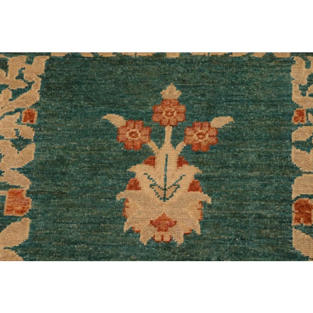 Textile Bohemien Ziegler Green Tan Hand-Knotted Wool Rug - 9'11'' X 13'6'' For Sale - Image 7 of 8