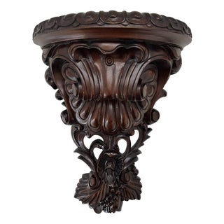 1970s Carved Wooden Wall Shelf For Sale