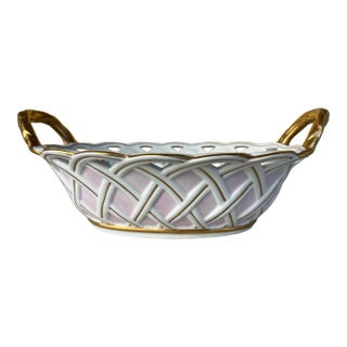 Vintage Floral Oval Porcelain Bowl For Sale