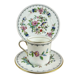 Vintage Aynsley Pembroke Fine English Bone China Demitasse Cup, Saucer & Side Plate Trio For Sale