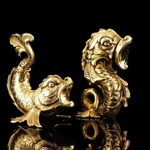Sterling Silver Gilt Salt and Pepper Fish or Dolphin Shakers, Set of 2 For Sale - Image 9 of 18