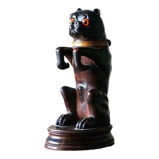 Antique Black Forest Carved Wooden Pug Inkwell, 19th Century Dog Carving For Sale