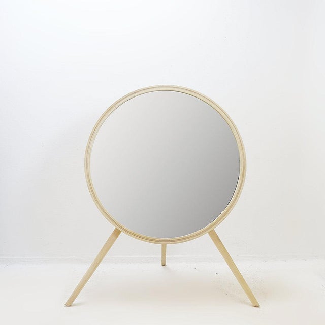 Round Tripod White-Washed Wood Floor Mirror For Sale - Image 6 of 12