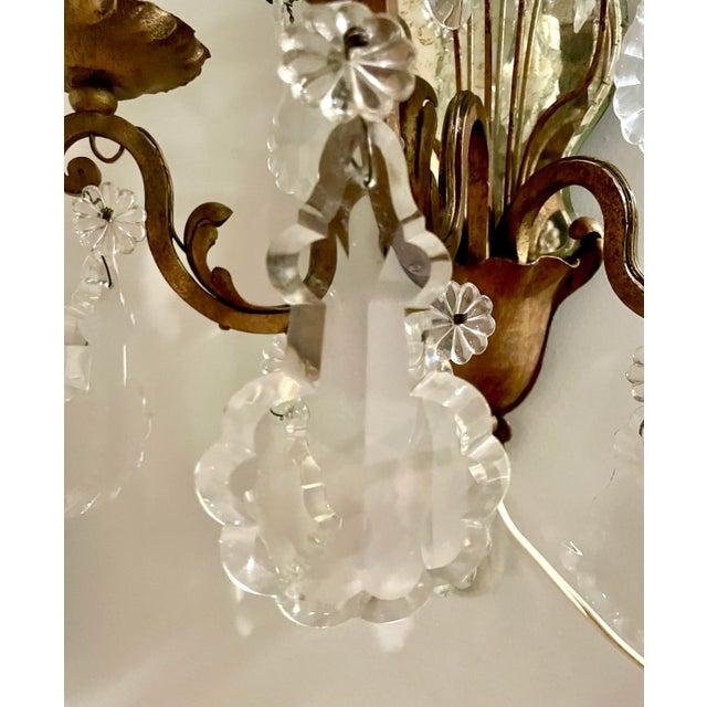 Early 20th Century Early 20th Century Pair of French 3-Arm Candelabra Crystal Mirror Sconces For Sale - Image 5 of 13