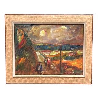 Lars Niklasson, Landscape with Figures, 1960s, Oil Painting on Panel, Framed For Sale