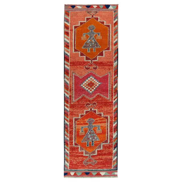 Textile 1950s Vintage Tribal Rug in Red, Orange, Medallions and Geometric Patterns For Sale - Image 7 of 7