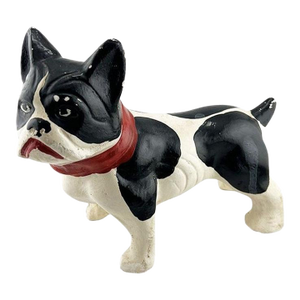 Antique Hand-Painted Boston Terrier Ceramic Dog Statue With Red Collar